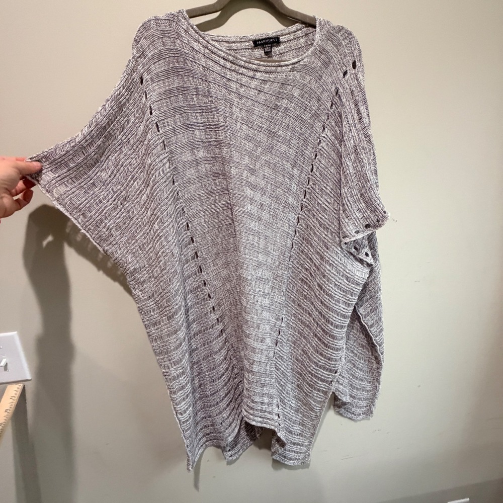 Parkhurst Poncho Sweater Women S M Grey White Knit Flowy Minimalist Coastal